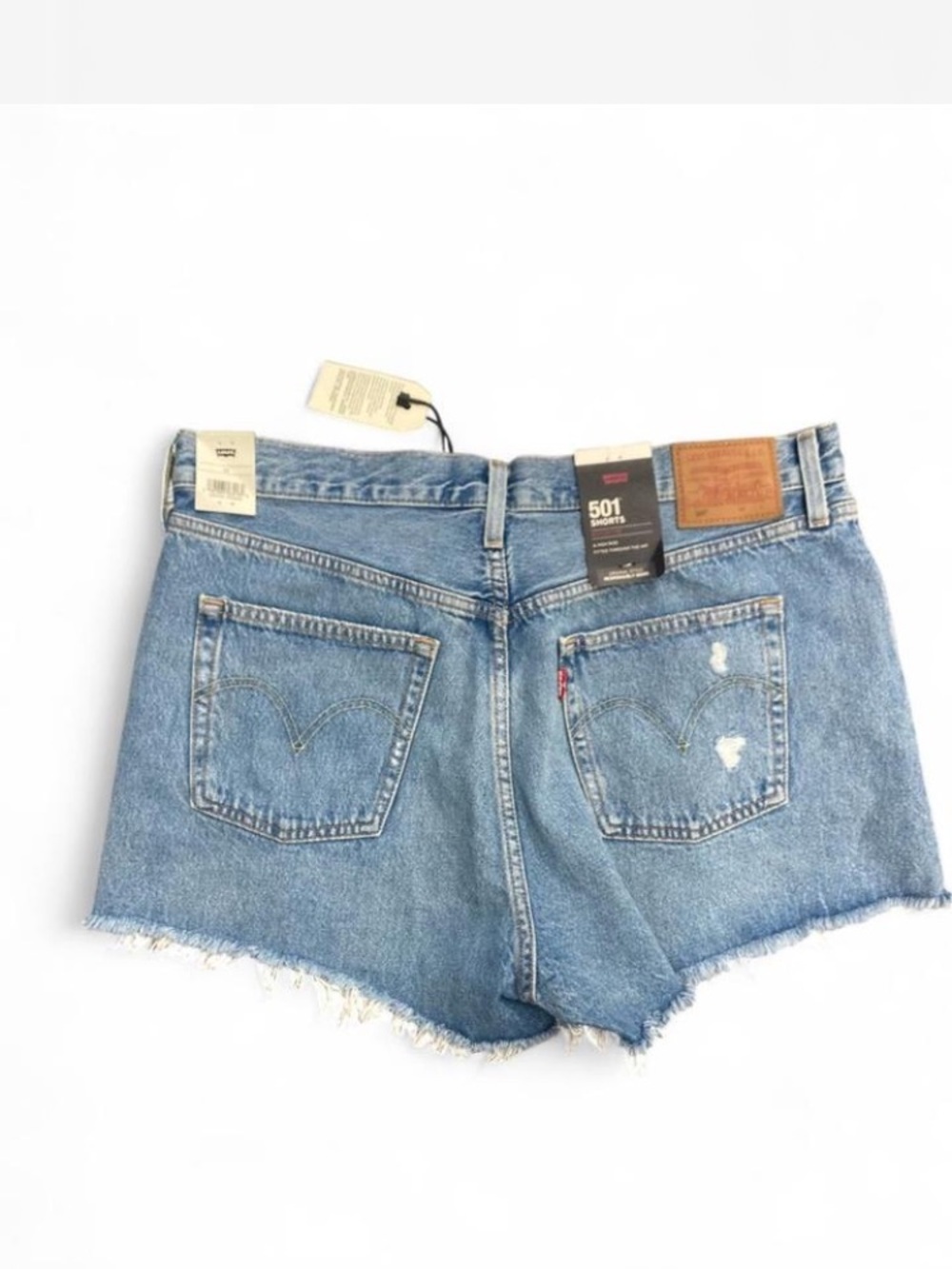 Levi's Light Blue Distressed Denim Cutoff Shorts high rise - Picture 5 of 6
